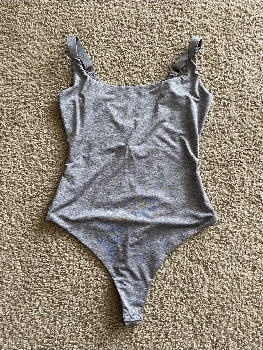 Women's Vitality Gray Scoop Neck Stretch Bodysuit with Adjustable Straps